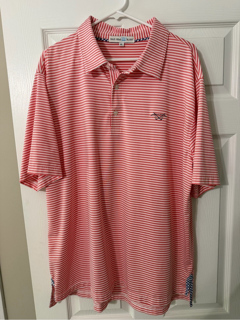 Bald Head Blues men’s Pink & White Striped Polo Shirt
